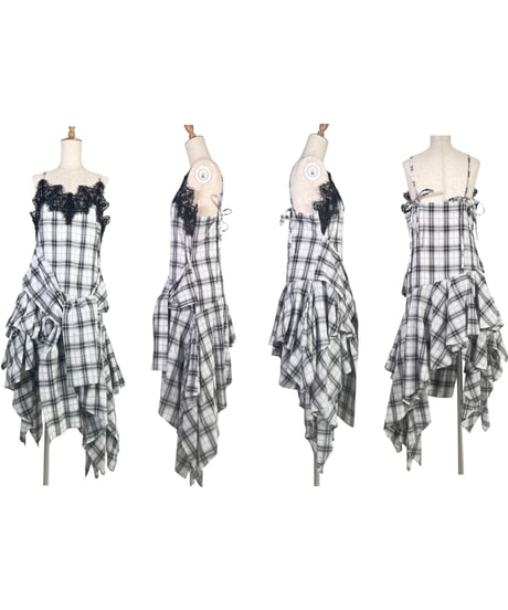 【White】レイヤードチェックワンピース / Layered Check Dress