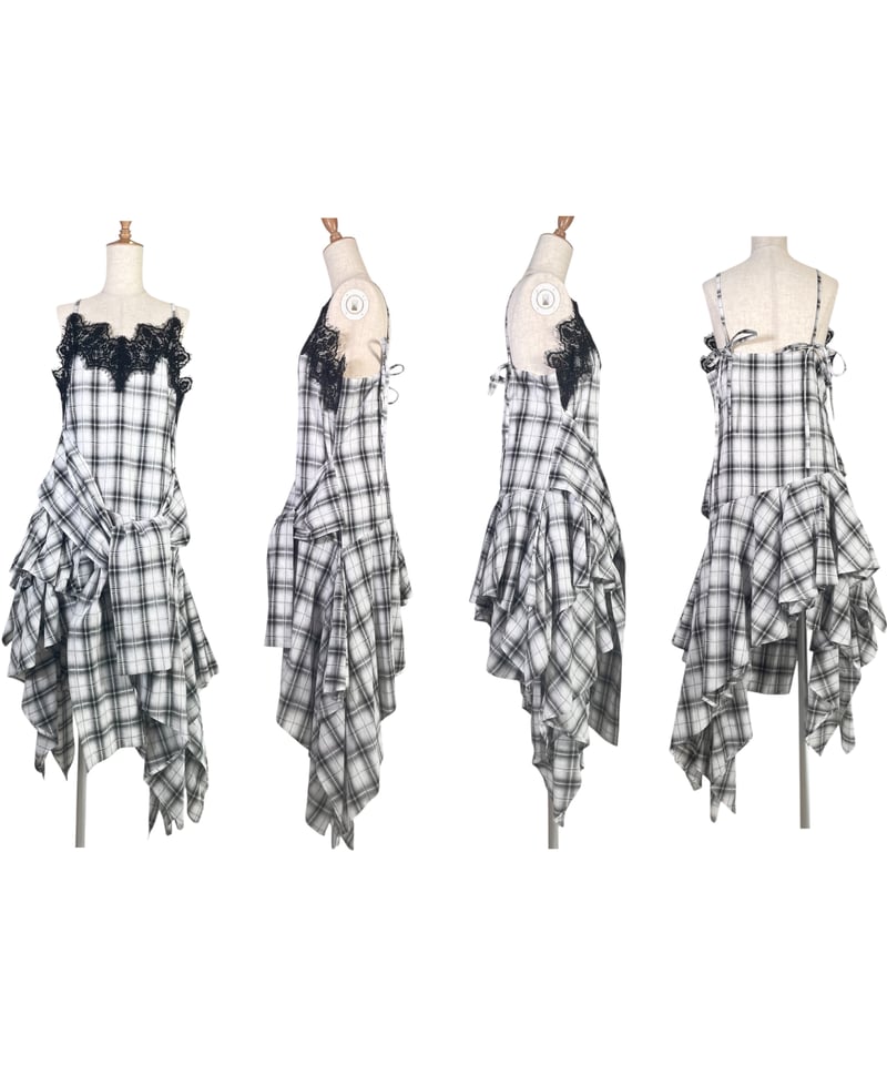 White】レイヤードチェックワンピース / Layered Check Dress | F