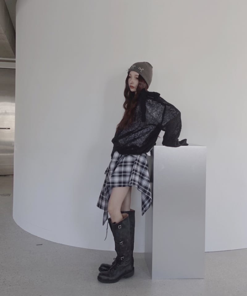 Black】ショルダーリボンモヘアニット/Shoulder Ribbon Mohair Kn