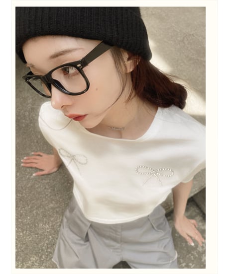 ビジューリボンTシャツ / Bijou Ribbon T