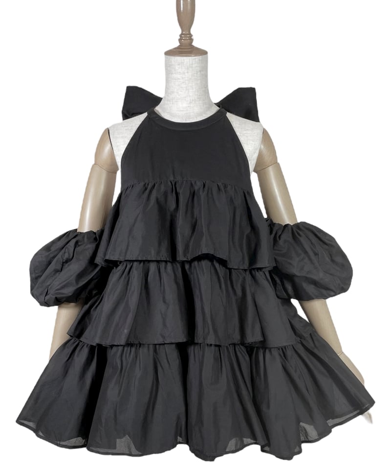 Black】ティアードバルーンチュニックワンピース / Tiered Balloon Tun