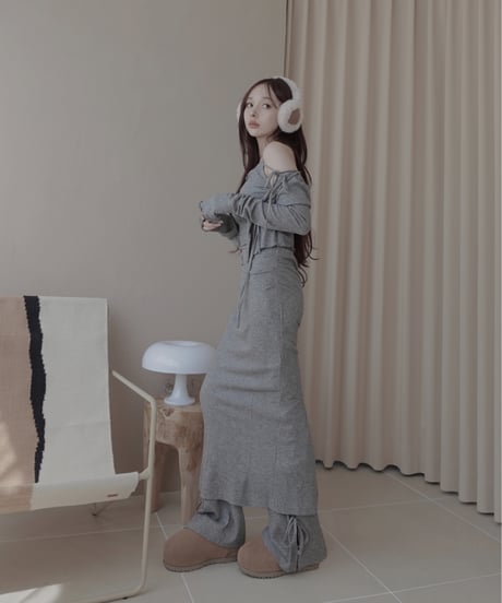 サイドリボンリブフレアパンツ /Side Ribbon Rib Flare Pants