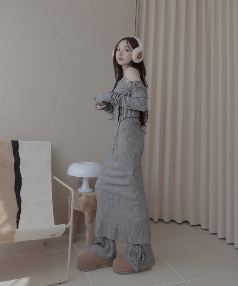 サイドリボンリブフレアパンツ /Side Ribbon Rib Flare Pants | F