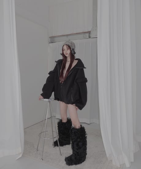 【Black】ダブルジップフリルフリース /Double Zip Frill Fleece