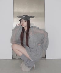 【Gray】ショルダーリボンモヘアニット/Shoulder Ribbon Mohair Knit