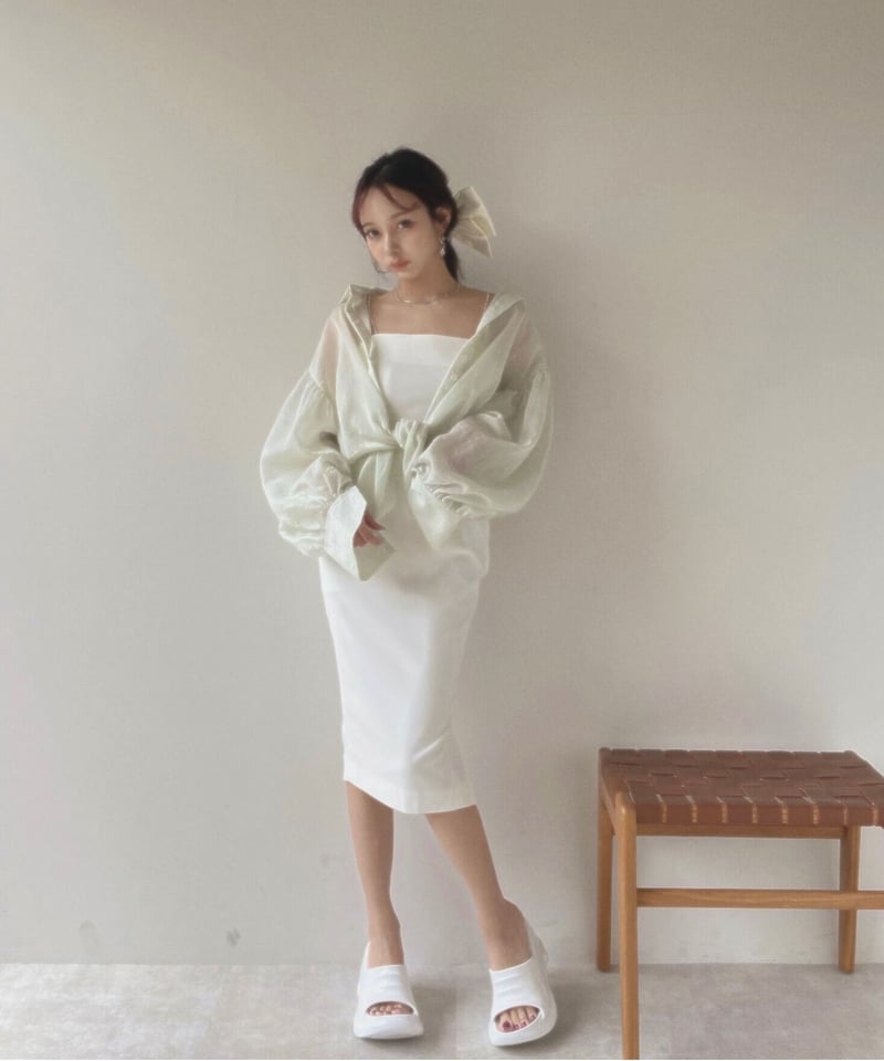 バックオープンシアーシャツ + ミニリブワンピ/Back Open Sheer Shirts