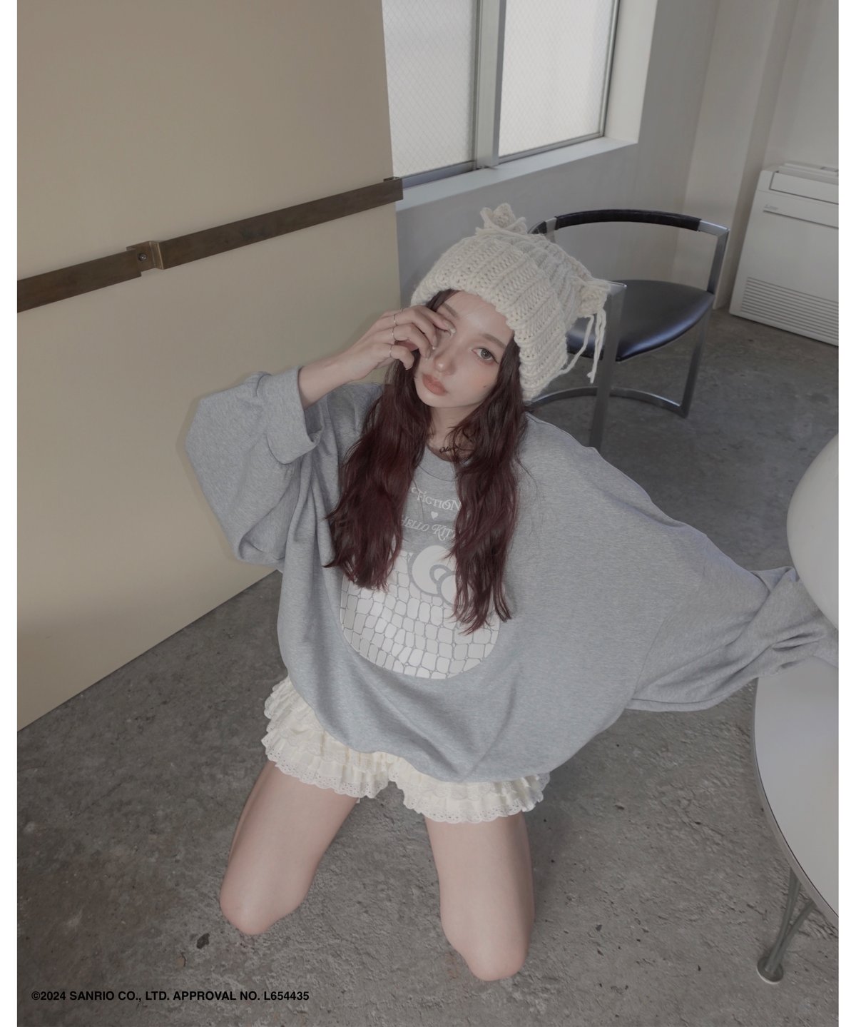 Black】♡ Croco Kitty ♡ ボリュームスリーブスウェットトップ