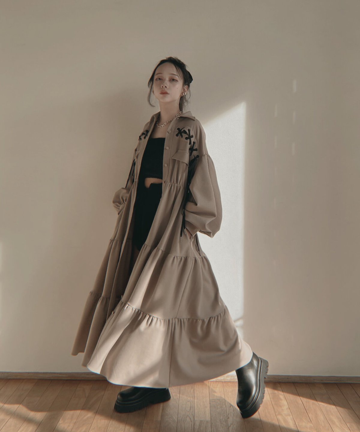 レースアップミリタリーガウンワンピース / LACE UP Military Gown One