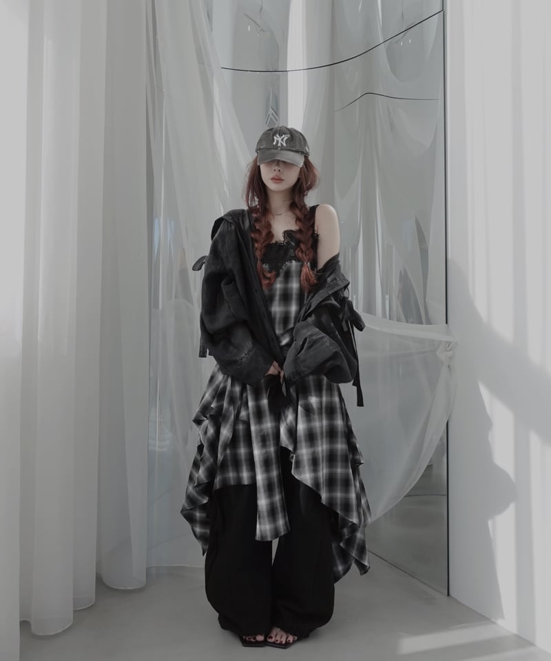 Black】レイヤードチェックワンピース / Layered Check Dress | F