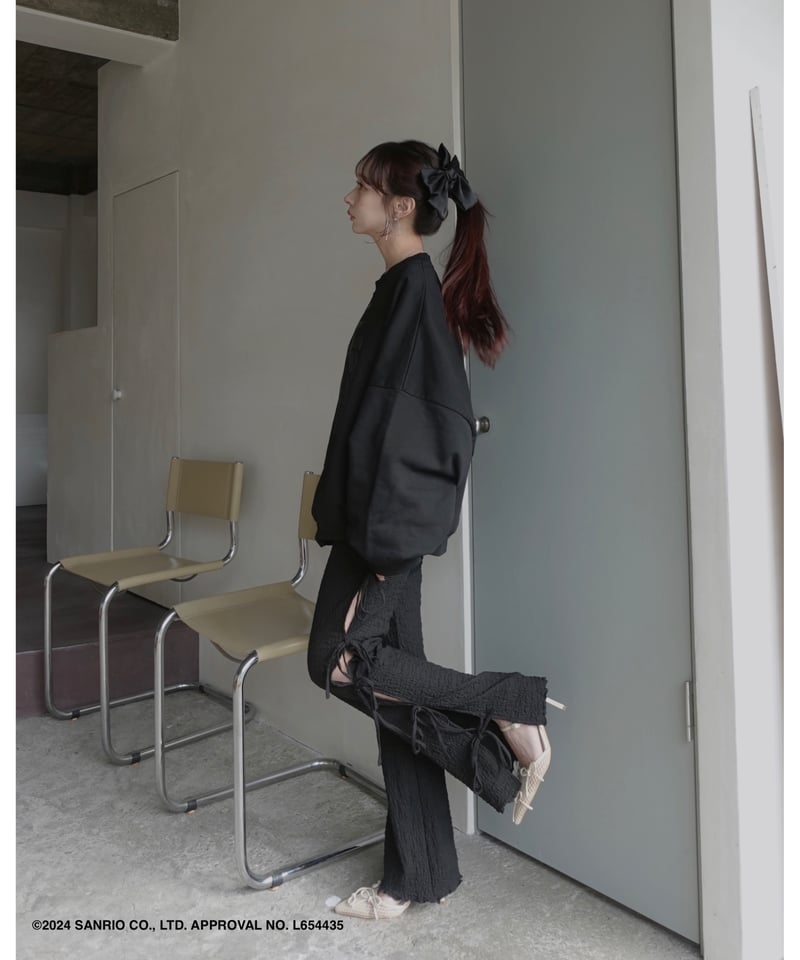 Black】♡ Croco Kitty ♡ ボリュームスリーブスウェットトップ Black】♡ Croco Kitty ♡ ボリュームスリーブスウェットトップ