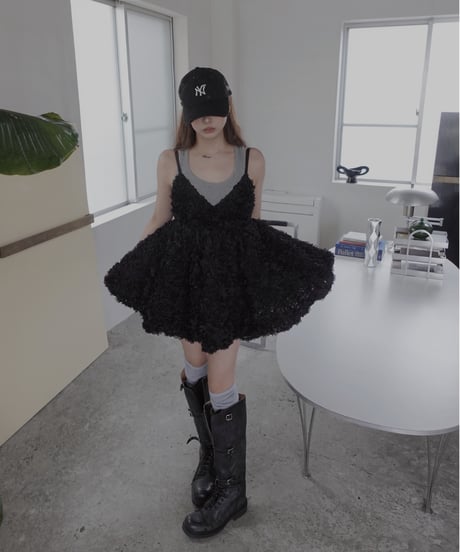 【Black】ブルームペタルチュニックドレス/Bloom Petal Tunic Dress