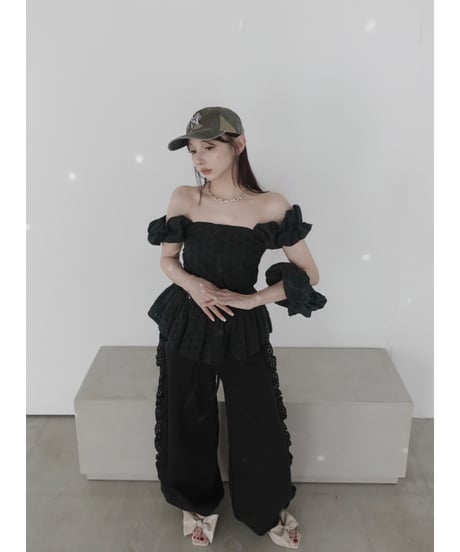 【Black】コットンレーストップ(+ビッグシュシュ）/ CottonLace Top(+BigSHUSHU)