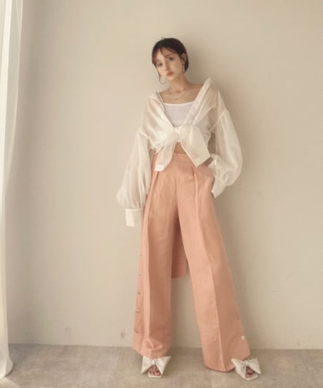 バックオープンシアーシャツ + ミニリブワンピ/Back Open Sheer Shirts + mini cami One-piece
