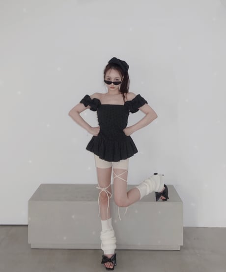 【Black】コットンレーストップ(+ビッグシュシュ）/ CottonLace Top(+BigSHUSHU)