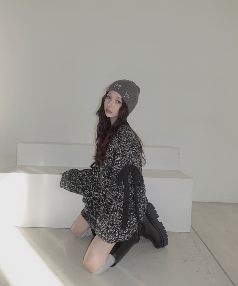 ❤︎MelangeBlack❤︎】ホリデーリボンニット / Holiday Ribbon K