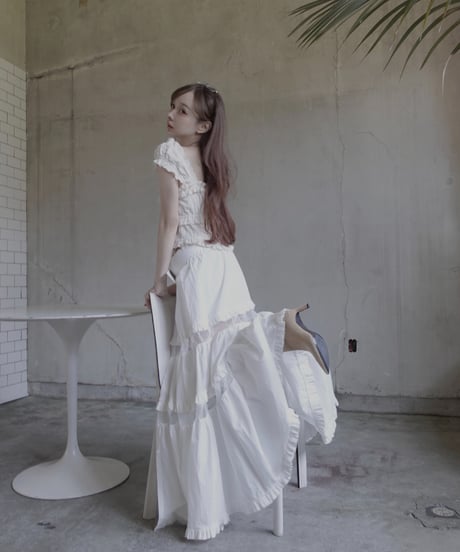 ［Milk］フロントオープンレースティアードスカート / Front Open Lace Tiered Skirt