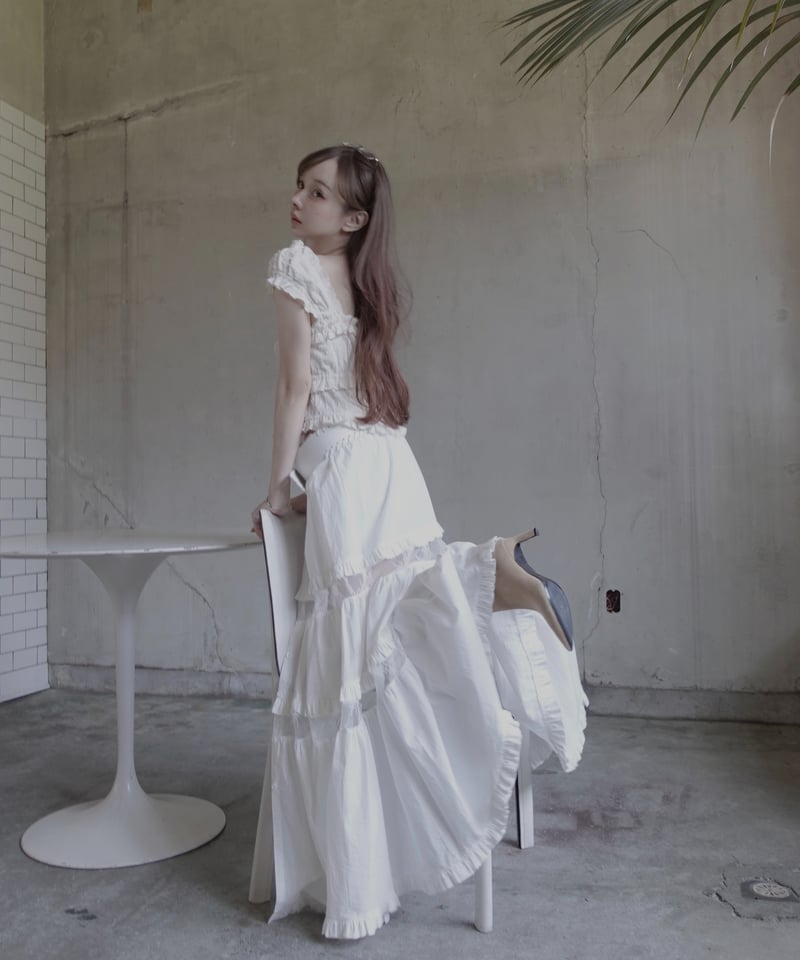 Milk］フロントオープンレースティアードスカート / Front Open Lace Ti