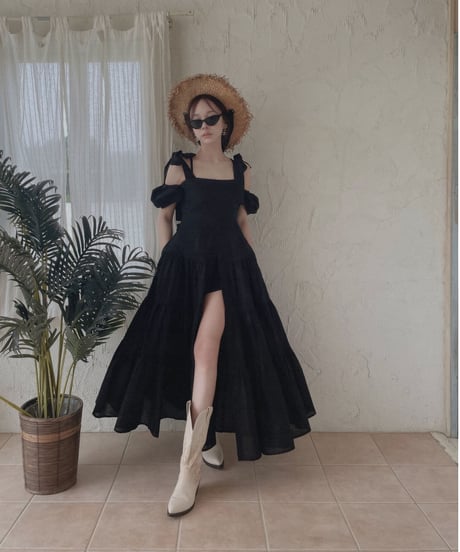 ショルダーリボンサマーロングドレス / Shoulder Ribbon Summer Long Dress