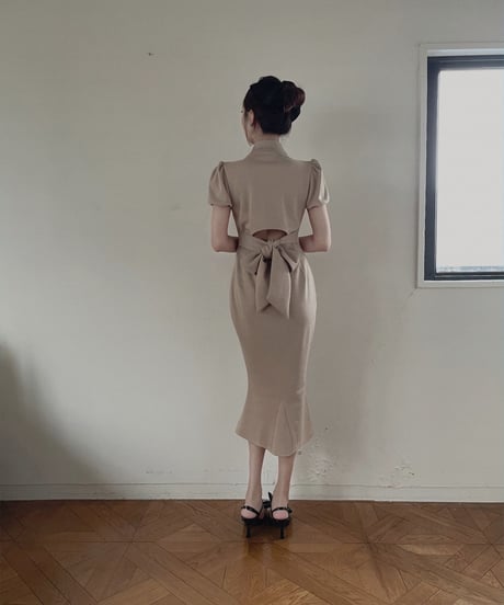 バックリボンポロフレアワンピース /Back Ribbon Polo Flare One-Piece