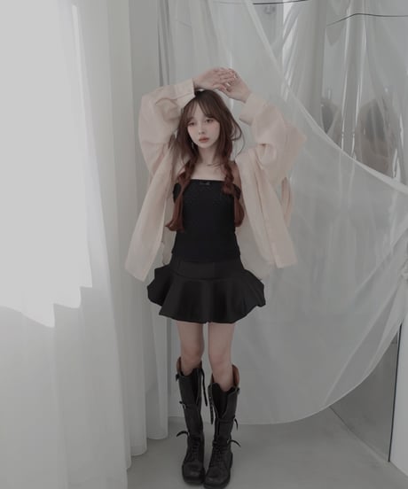 【Sheer Peach】サイドカットフードシャツ/Side Cutting Hooded Shirts