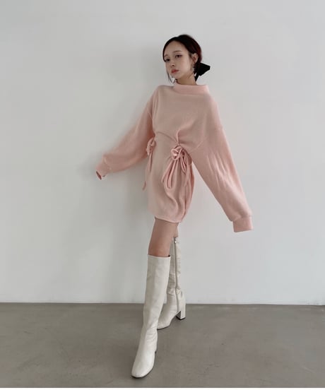 ウェストリボンニットチュニックワンピース /Waist Ribbon Knit Tunic One-piece
