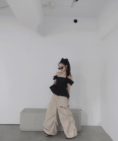 【Black】コットンレーストップ(+ビッグシュシュ）/ CottonLace Top(+BigSHUSHU)