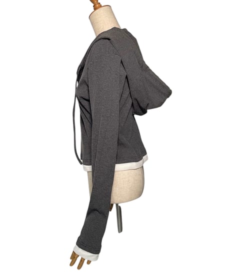 【DarkGray】レイヤードフードトップス /Layered Hood Top