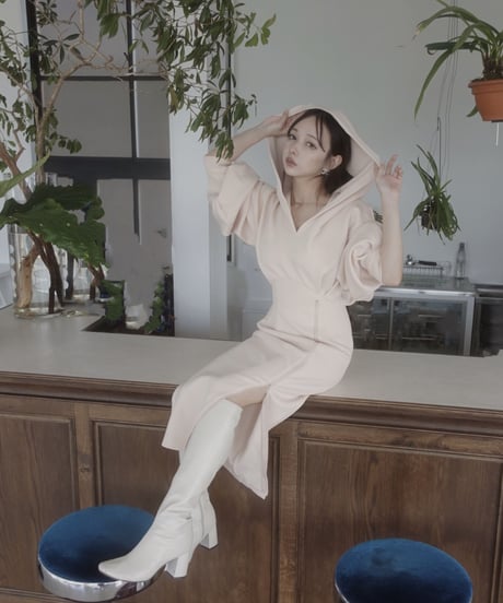 ボンディングジップスリットフードワンピース / Bonding Zip-Slit Hood One-Piece