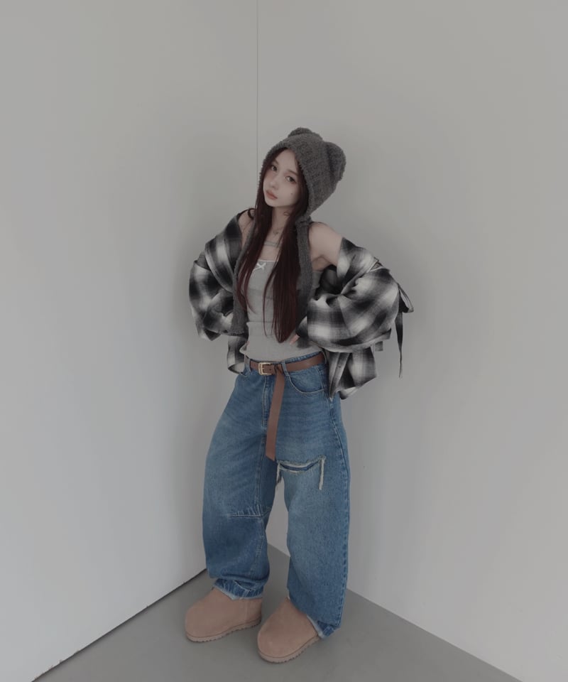 サイドカットフードシャツ ブラック Check】サイドカットフードシャツ/Side Cutting Hooded Shirts