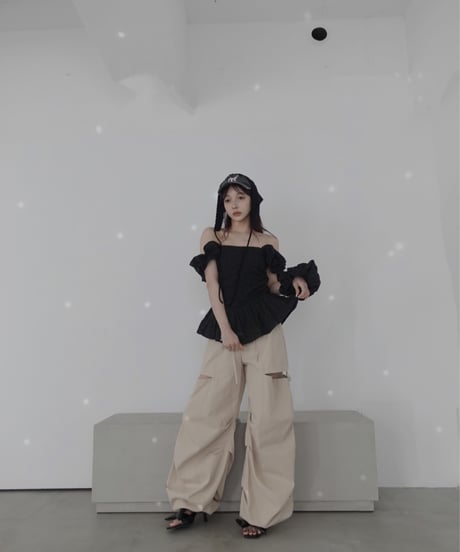 【Black】コットンレーストップ(+ビッグシュシュ）/ CottonLace Top(+BigSHUSHU)
