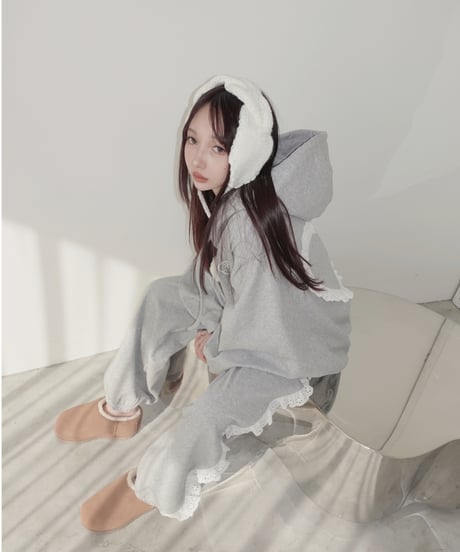 【Gray】ハートジップアップフーディー /Heart Zip-up Hoodie