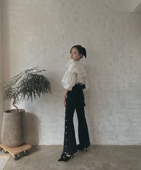 バックリボンサイドスリットフレアパンツ / Back Ribbon Side Slit Flare Pants