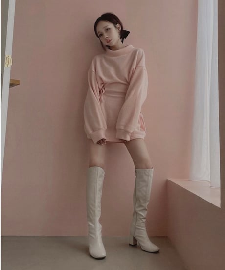 ウェストリボンニットチュニックワンピース /Waist Ribbon Knit Tunic One-piece