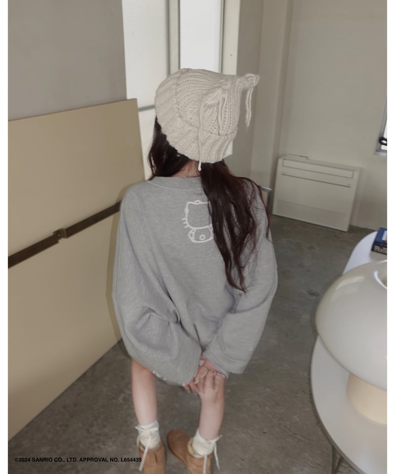 Gray】♡ Croco Kitty ♡ ボリュームスリーブスウェットトップ Gray】♡ Croco Kitty ♡ ボリュームスリーブスウェットトップ