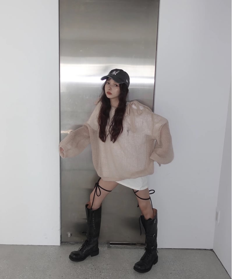 fiction tokyo ショルダーリボンモヘアニット BabyPink】ショルダーリボンモヘアニット/Shoulder Ribbon Mohair
