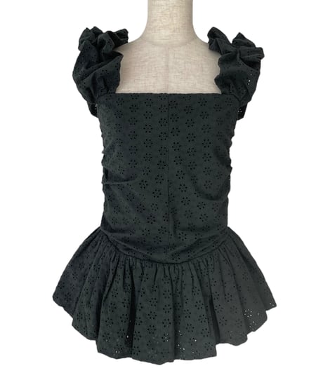 【Black】コットンレーストップ(+ビッグシュシュ）/ CottonLace Top(+BigSHUSHU)