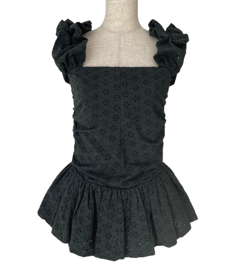 Waka♡レース被布 Black】コットンレーストップ(+ビッグシュシュ）/ CottonLace Top(+Bi