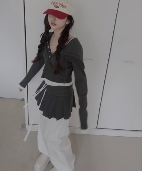 【DarkGray】レイヤードフードトップス /Layered Hood Top