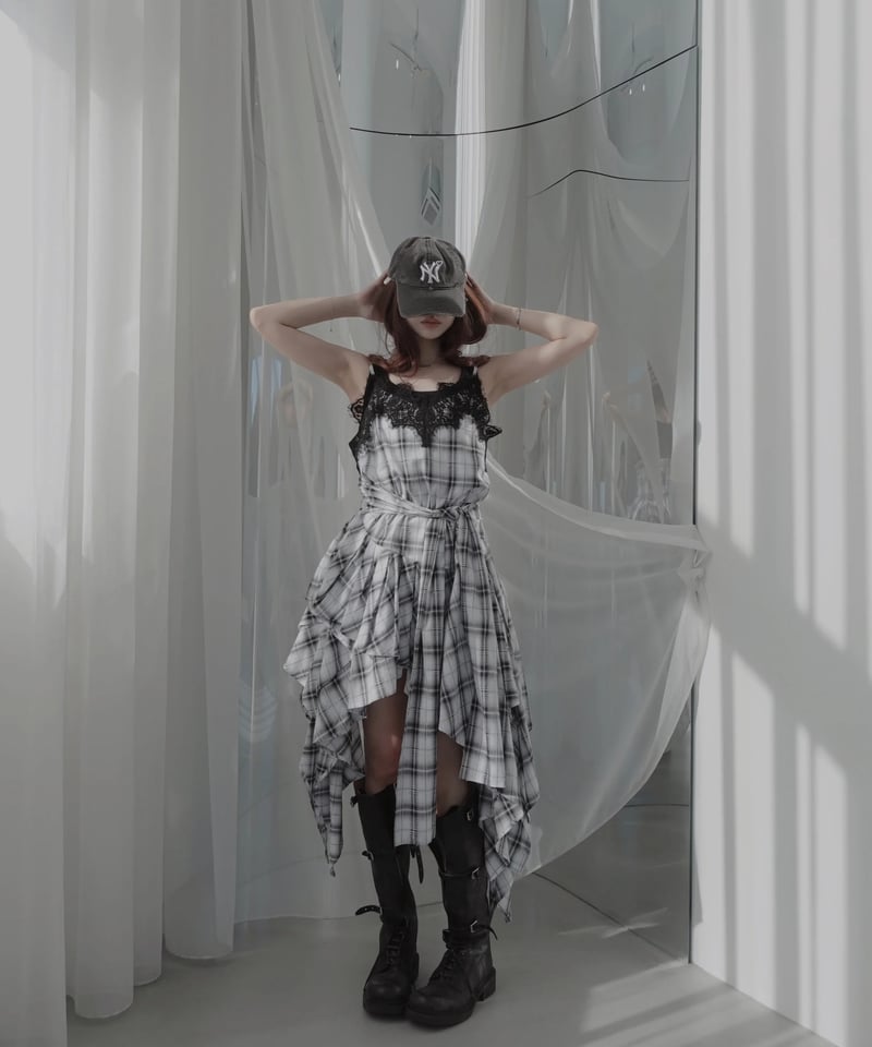White】レイヤードチェックワンピース / Layered Check Dress | F