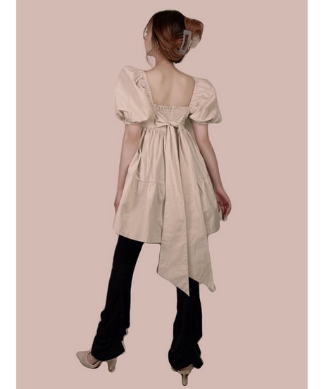 【ベージュ】パフスリーブチュニックワンピ Puff Sleeve Tunic One-Piece