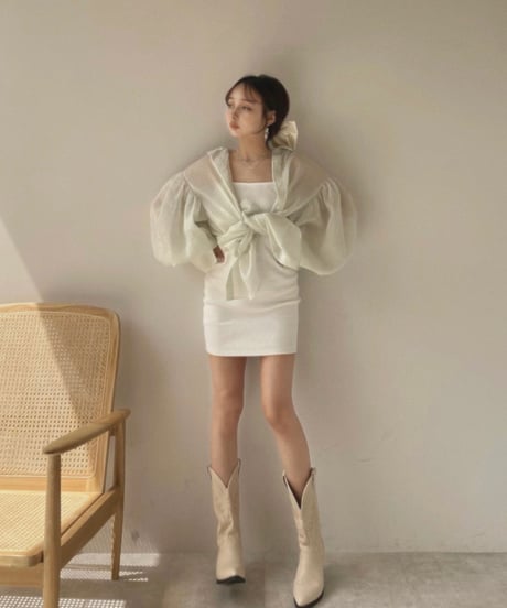 バックオープンシアーシャツ + ミニリブワンピ/Back Open Sheer Shirts + mini cami One-piece
