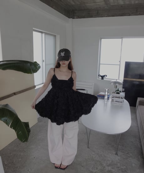 【Black】ブルームペタルチュニックドレス/Bloom Petal Tunic Dress