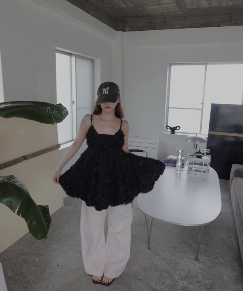 Black】ブルームペタルチュニックドレス/Bloom Petal Tunic Dress