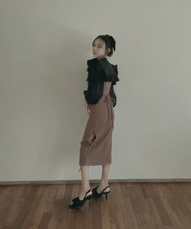 【FictionTokyo】ボリュームスリーブセパレートフレアワンピ 美品 FictionTokyo】ボリュームスリーブセパレートフレアワンピ 美品