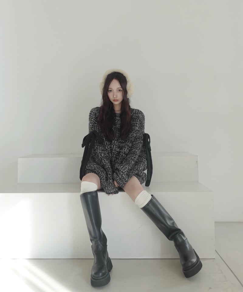 ❤︎MelangeBlack❤︎】ホリデーリボンニット / Holiday Ribbon K