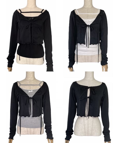 フリルヘムリボンカーディガン(リボンキャミセット) / Frill Hem Ribbon Cardigan(+Ribbon Camisole)