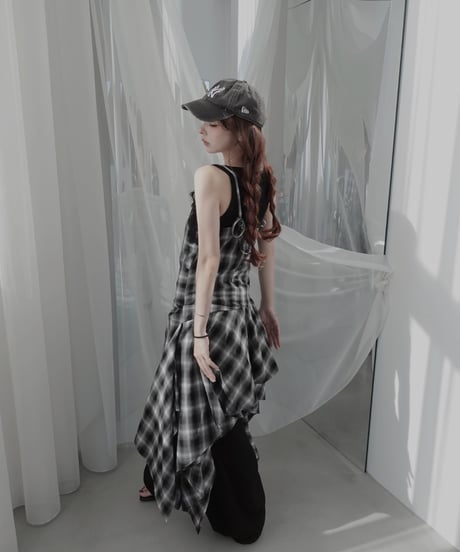 【Black】レイヤードチェックワンピース / Layered Check Dress