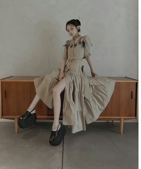 バックリボンティアードスカート /Back Ribbo Tiered Skirt