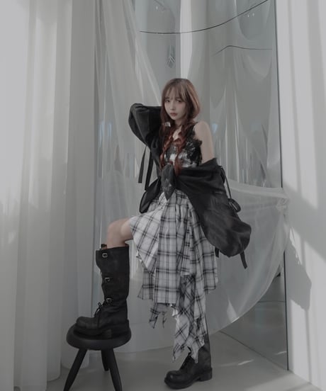 【Sheer Black】サイドカットフードシャツ/Side Cutting Hooded Shirts