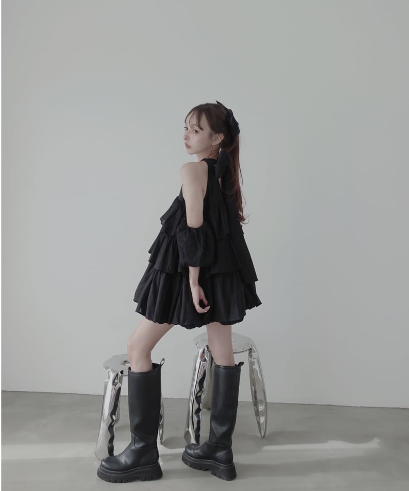 Black】ティアードバルーンチュニックワンピース / Tiered Balloon Tun
